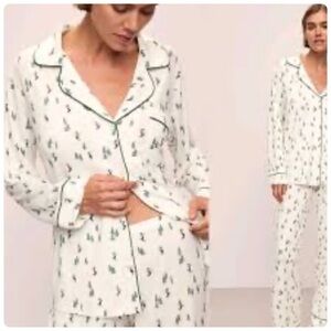 NWT Eberjey Gisele 2pcs Long-Sleeve Printed Alpine Skier Pajama Set XL